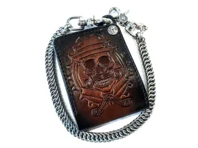 Bifold Leather Chain Wallet - Cholo Skull