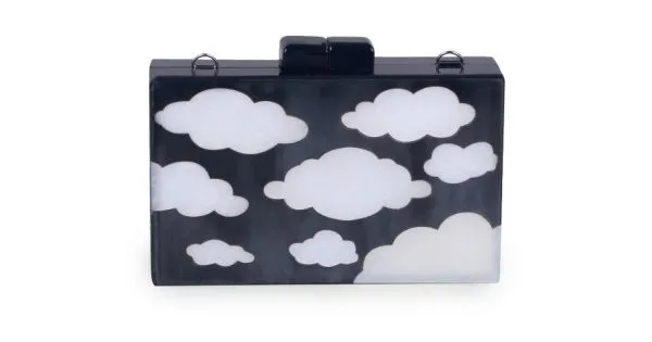 Black White Cloud Acrylic Rectangular Evening Clutch Purse Jewelry Box