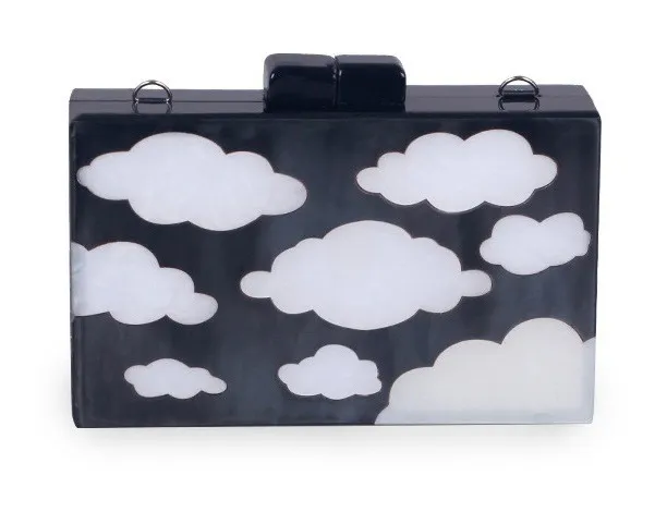 Black White Cloud Acrylic Rectangular Evening Clutch Purse Jewelry Box