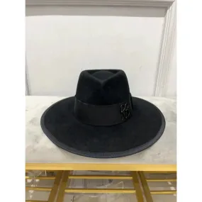 Black Wool Monogram-embellished Fedora Hat for Men and Women