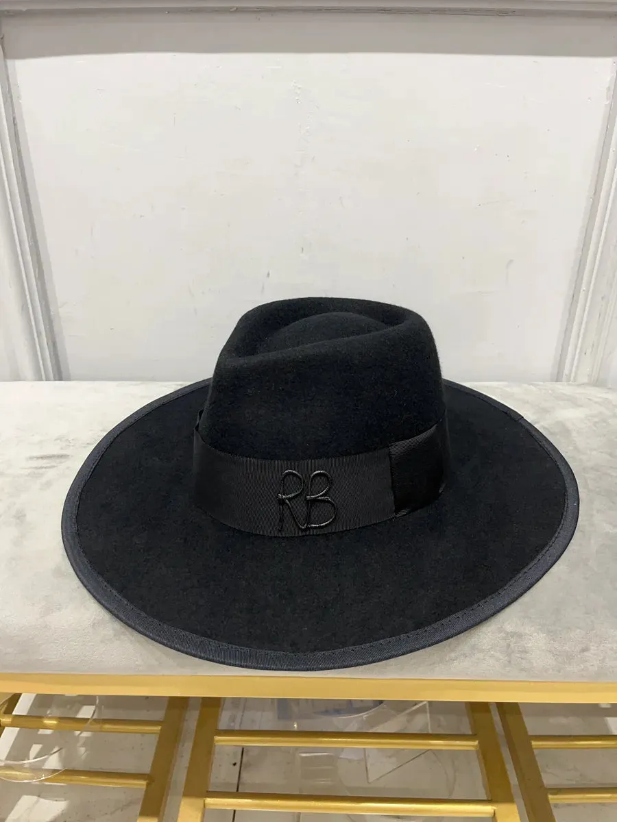 Black Wool Monogram-embellished Fedora Hat for Men and Women