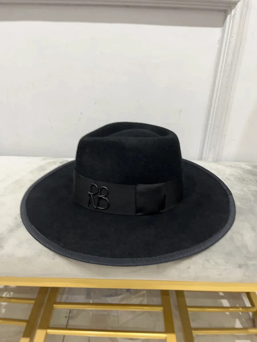 Black Wool Monogram-embellished Fedora Hat for Men and Women