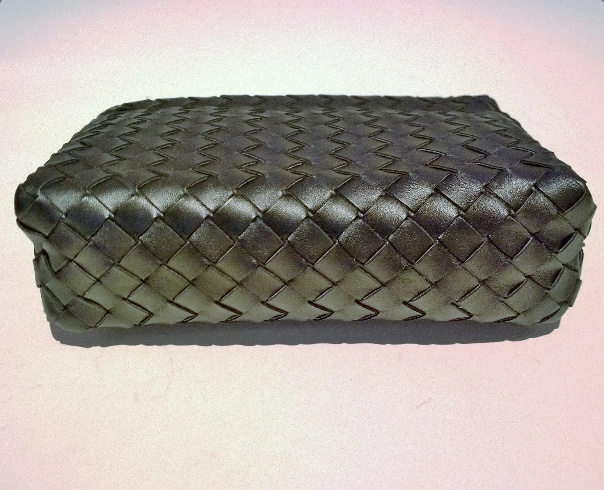 Bottega Veneta Black Leather Intrecciato Woven Clutch Pouch Prism