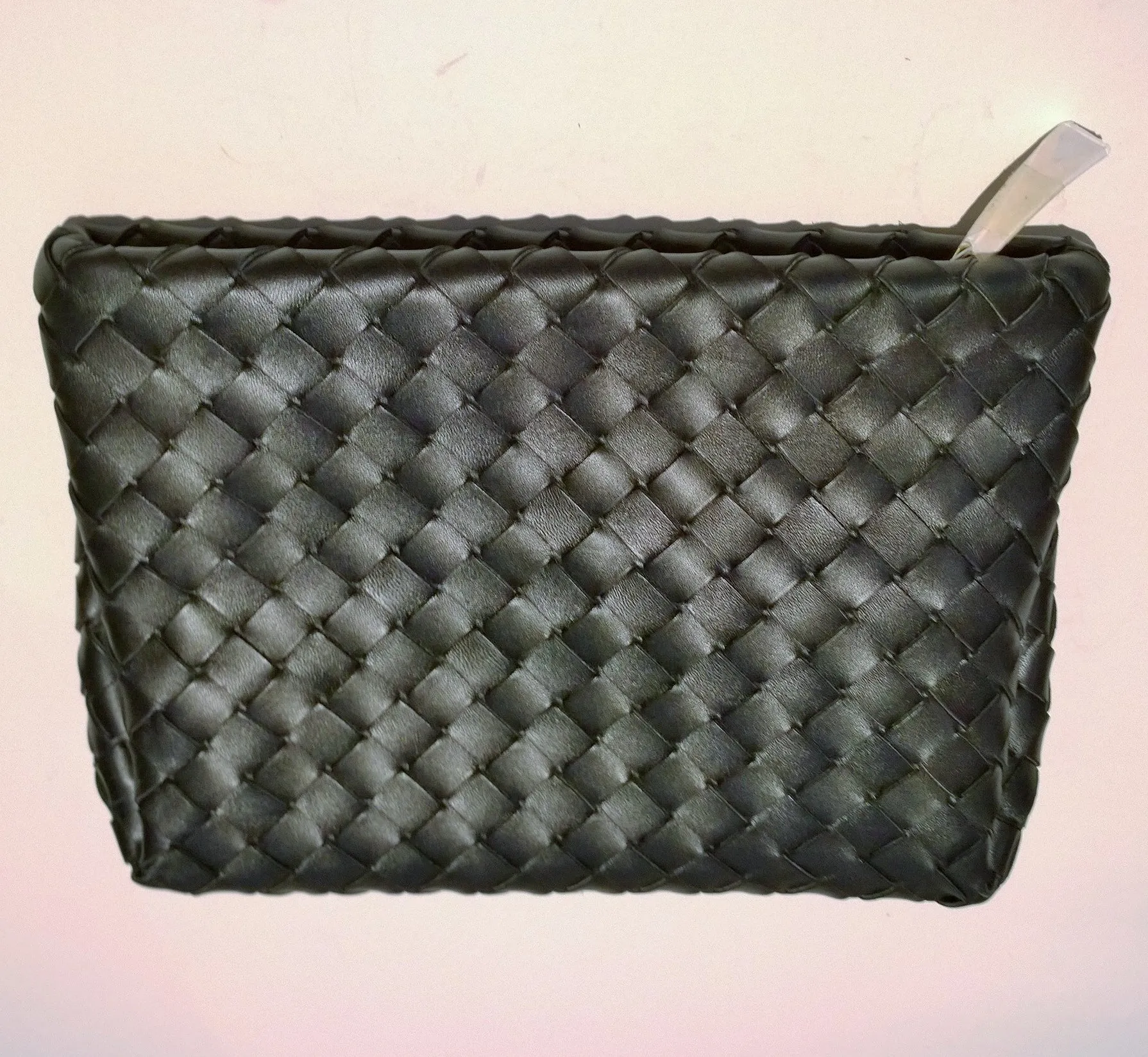 Bottega Veneta Black Leather Intrecciato Woven Clutch Pouch Prism