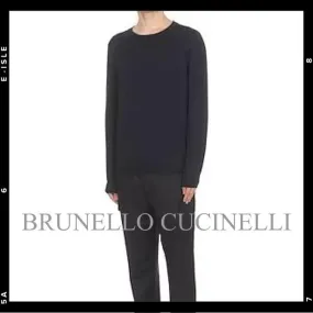 BRUNELLO CUCINELLI  |Crew Neck Wool Cashmere Long Sleeves Plain Sweaters