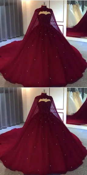 Burgundy Ball Gown Wedding Dresstulle Prom Dresses