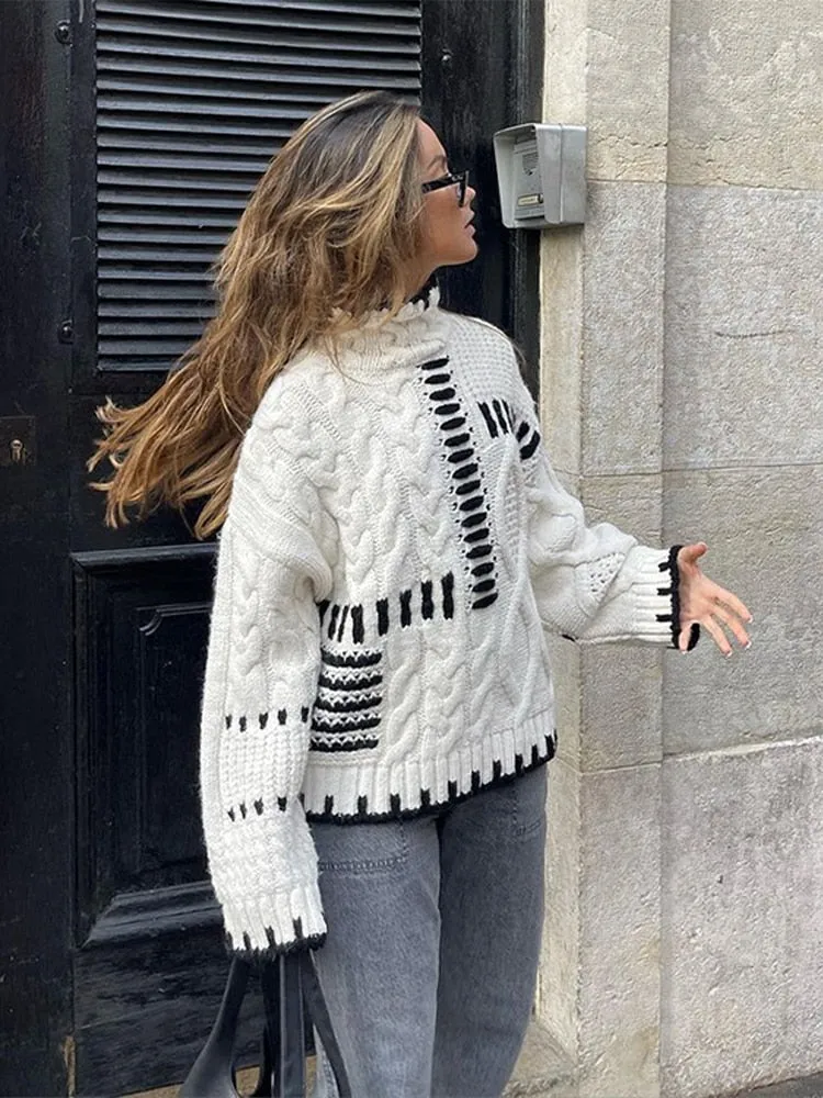 Cable Knitted Turtleneck Pullover Sweaters Woman Autumn Winter Long Sleeve Knitwear 2023 Female Casual All-Match Street Jumper