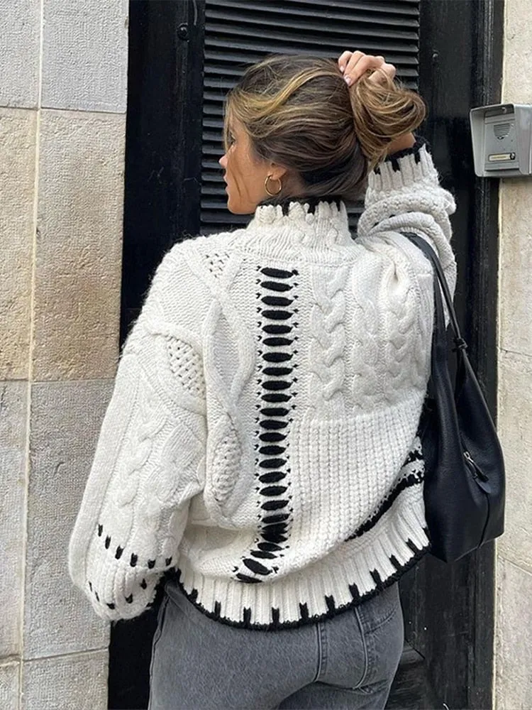 Cable Knitted Turtleneck Pullover Sweaters Woman Autumn Winter Long Sleeve Knitwear 2023 Female Casual All-Match Street Jumper