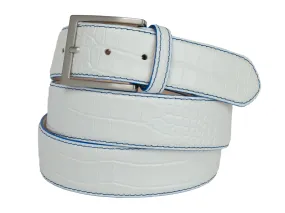 Calf Skin Alligator Embossed Belt White / Blue Stitch