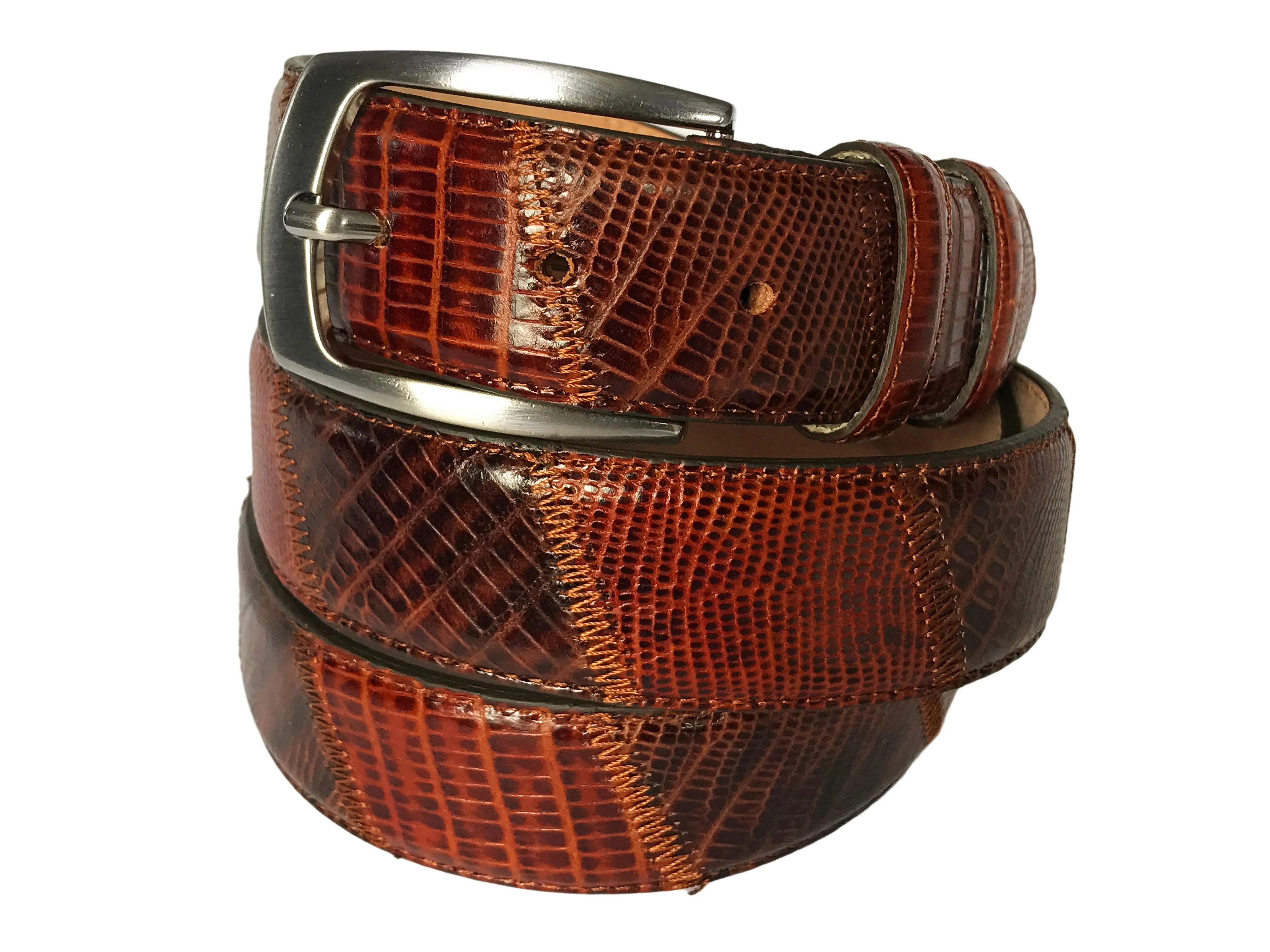 Calf Skin Lizard Embossed Patchwork Belt Brown/Brown