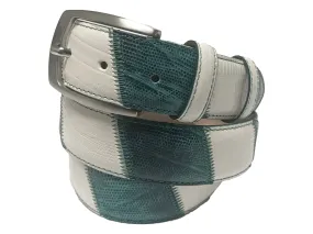 Calf Skin Lizard Embossed Patchwork Belt White/Turquoise