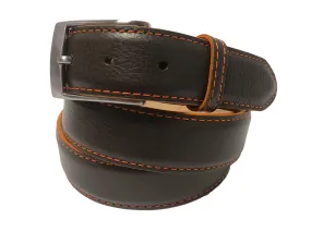 Calf Skin Pebble Belt Brown / Orange Stitch & Edge