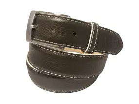 Calf Skin Pebble Belt Brown / White Stitch & Edge