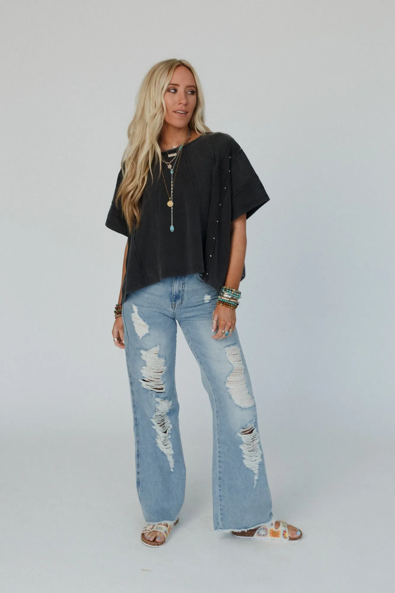 Cape Cod Studded Top - Charcoal