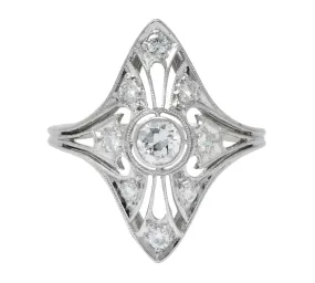 Carter & Gough Edwardian 0.50 CTW Diamond Platinum Navette Ring