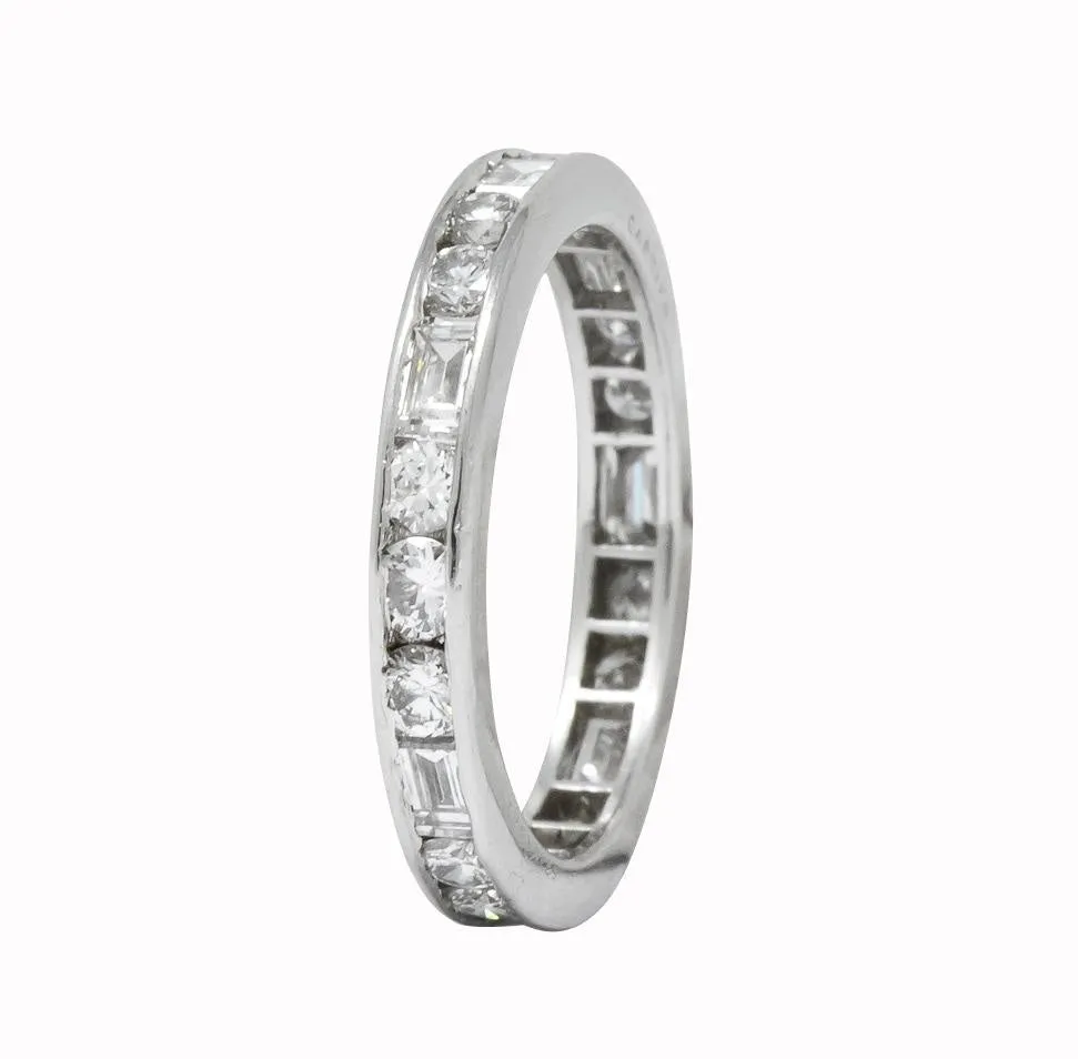 Cartier 1.75 CTW Round Brilliant Baguette Diamond Platinum Eternity Band Ring