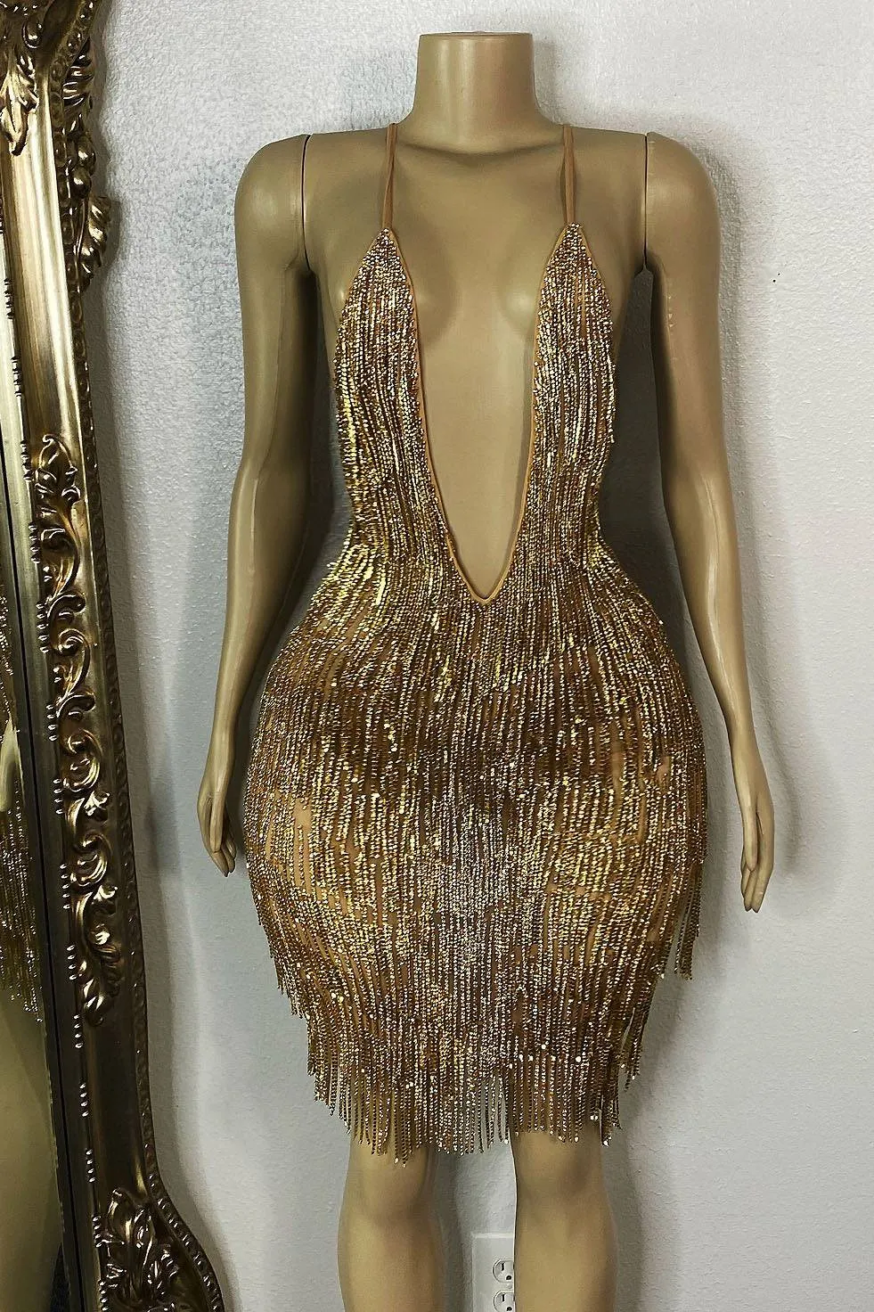 Casino Gold Tassel Dress