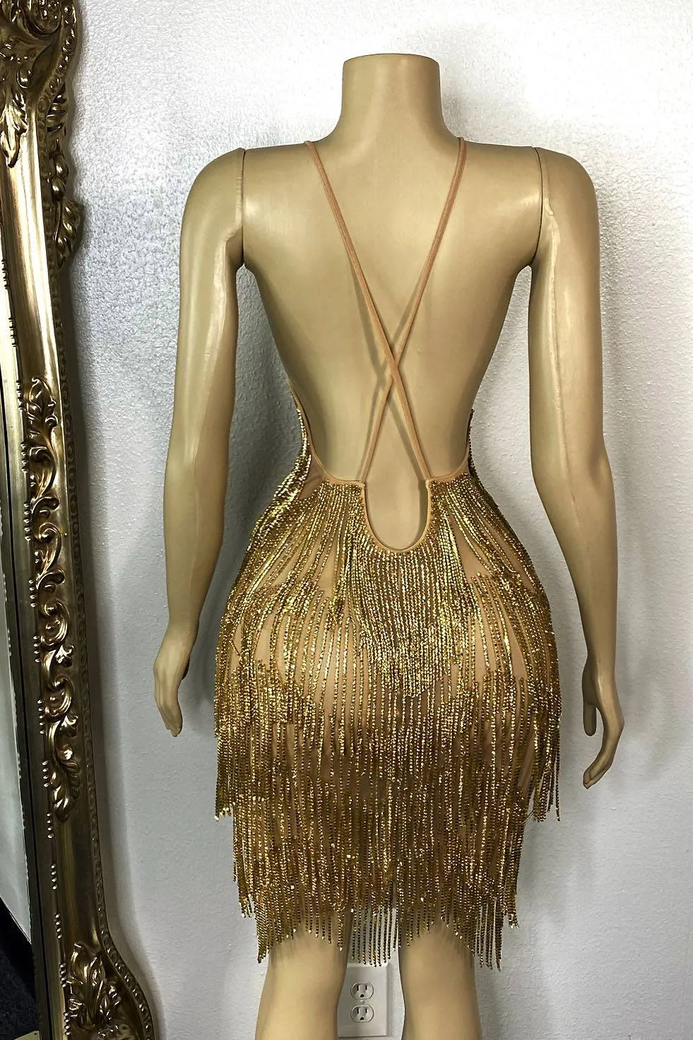 Casino Gold Tassel Dress