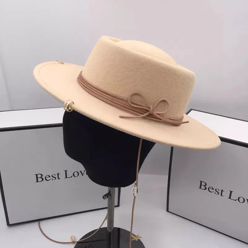 Casual Ancient British Style Flat-roofed Wool Fedora Hat for Women