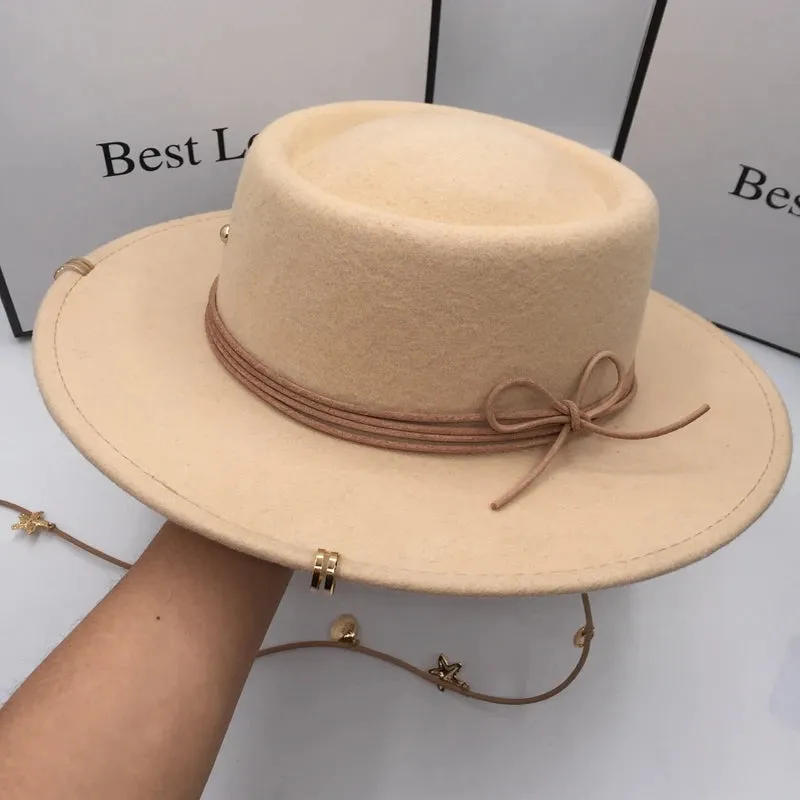 Casual Ancient British Style Flat-roofed Wool Fedora Hat for Women