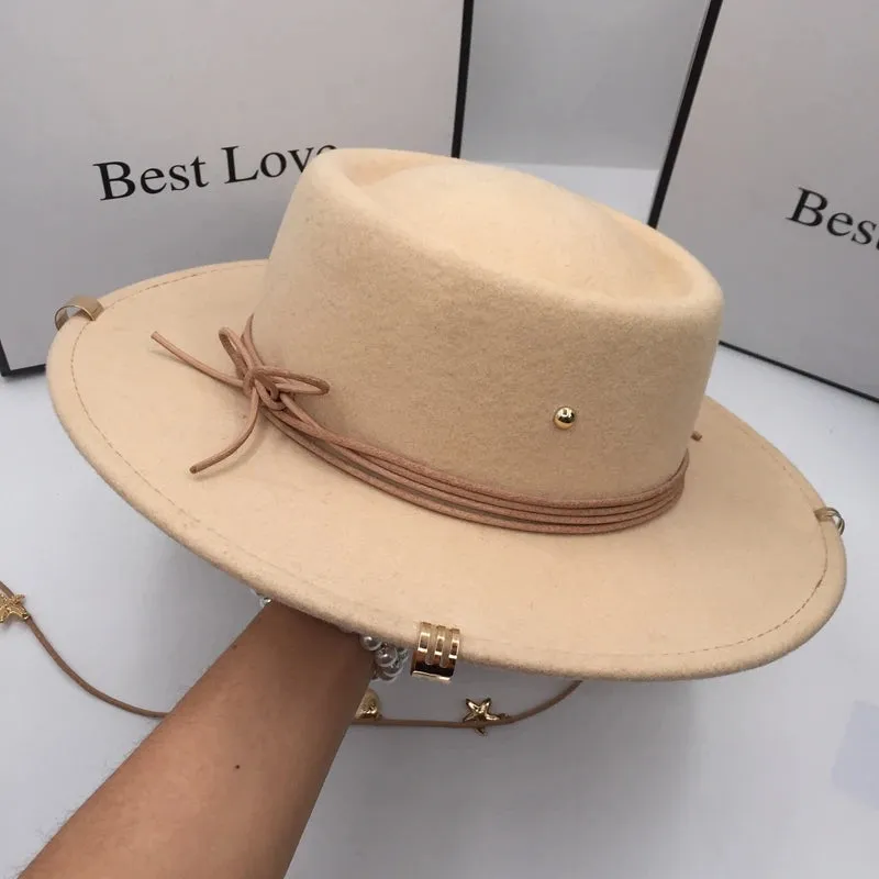 Casual Ancient British Style Flat-roofed Wool Fedora Hat for Women