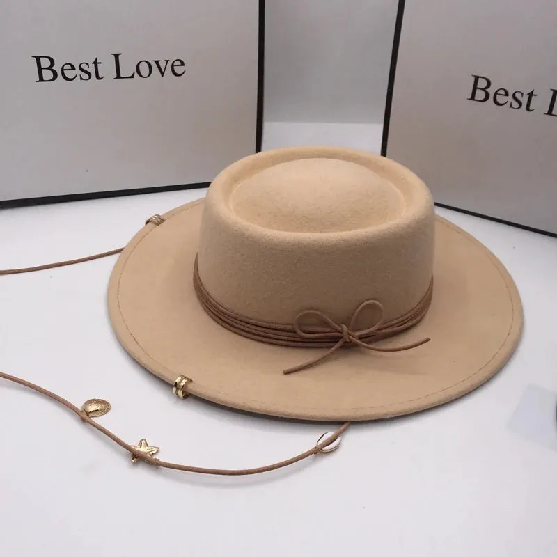 Casual Ancient British Style Flat-roofed Wool Fedora Hat for Women