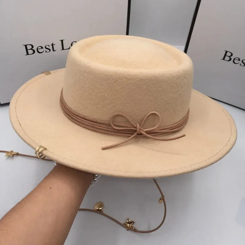 Casual Ancient British Style Flat-roofed Wool Fedora Hat for Women