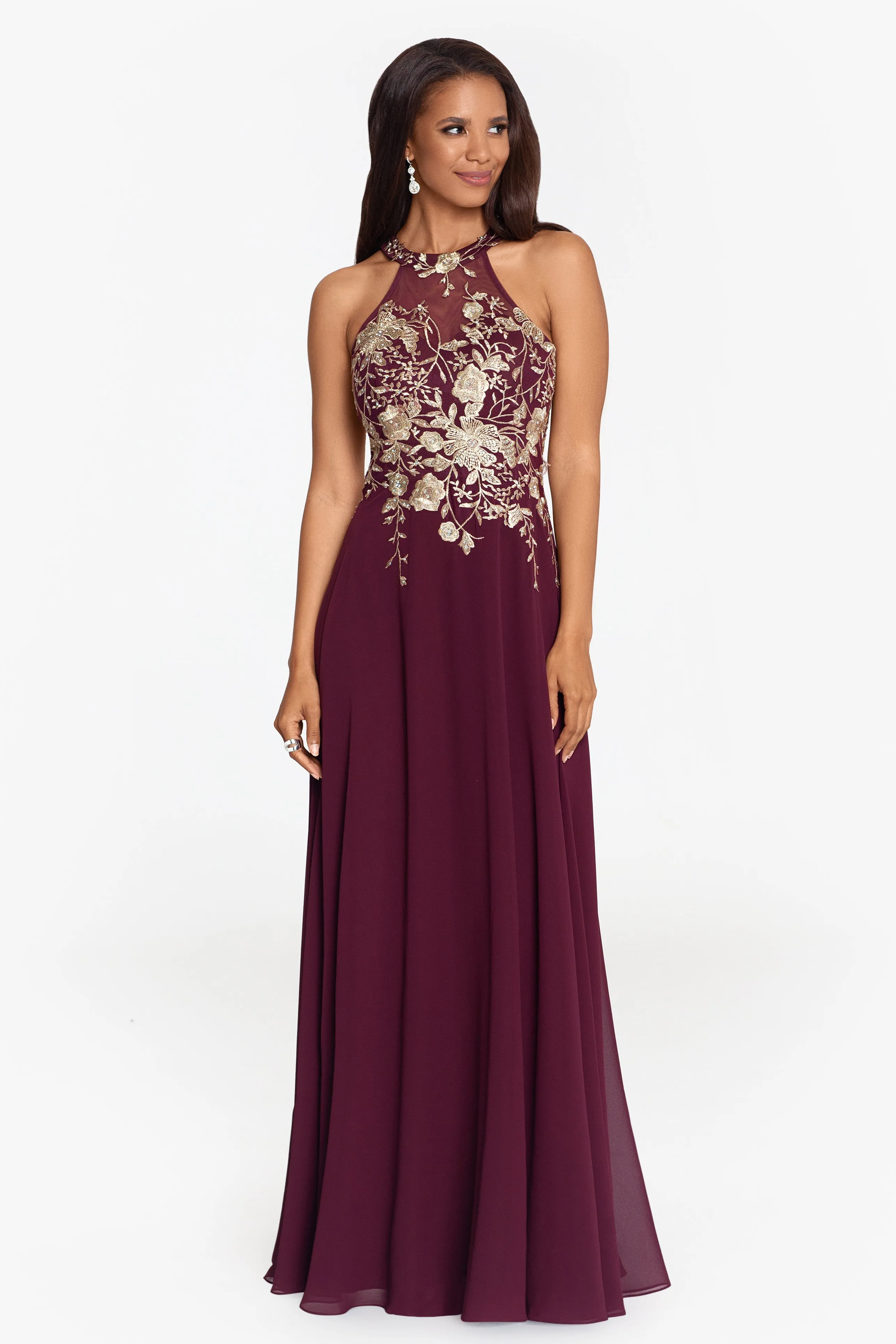 Celeste Long Embroidered Chiffon Gown