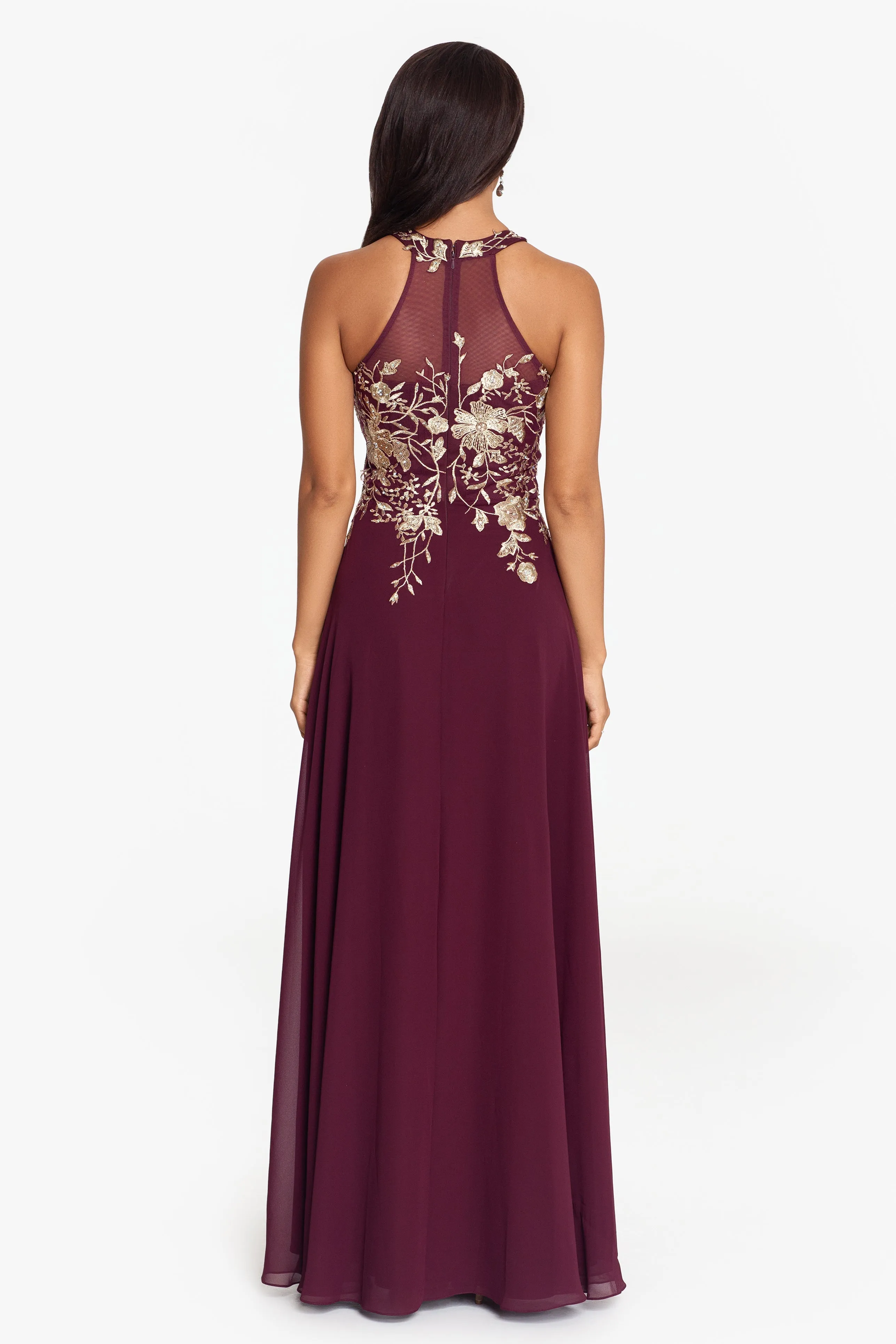 Celeste Long Embroidered Chiffon Gown