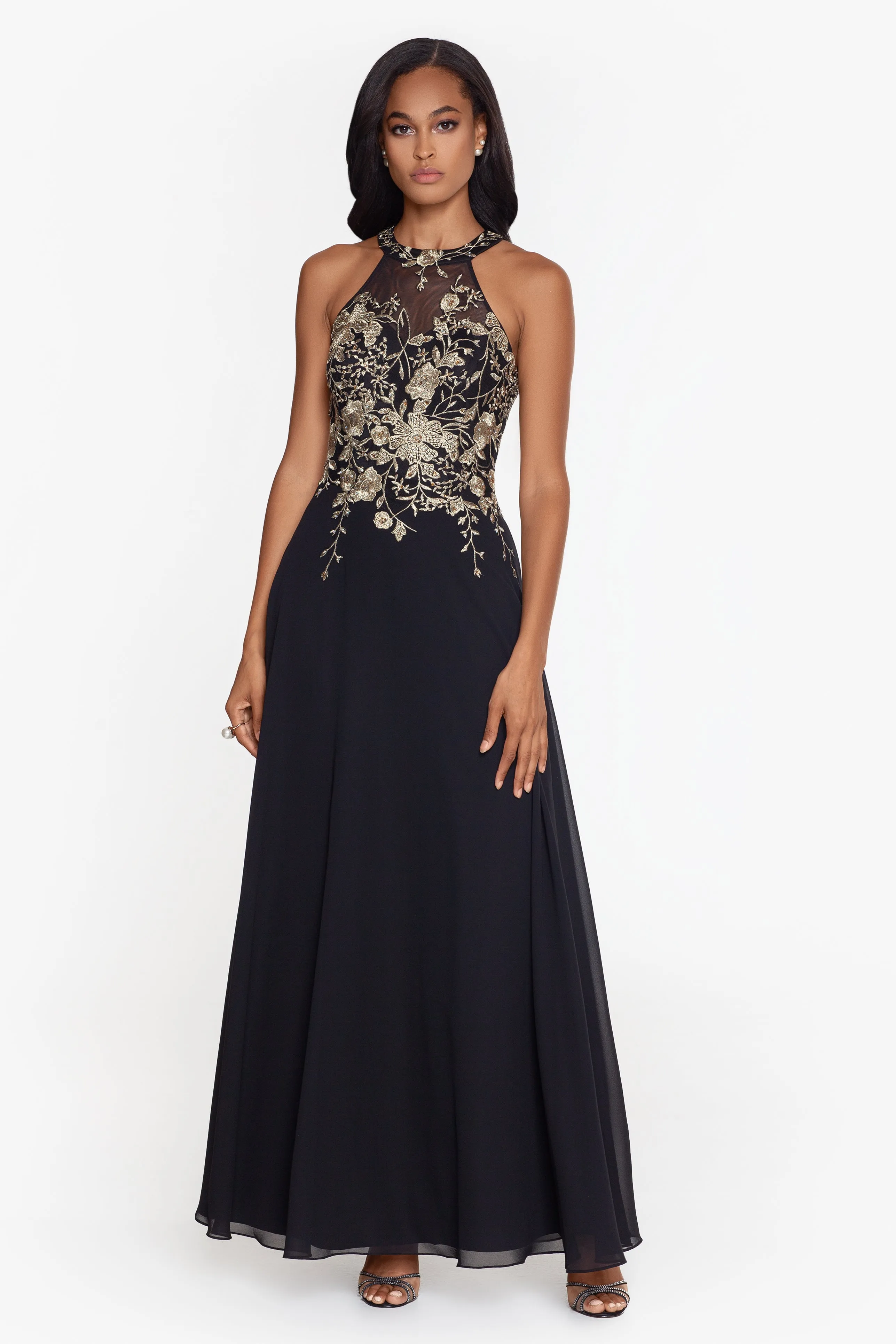 Celeste Long Embroidered Chiffon Gown