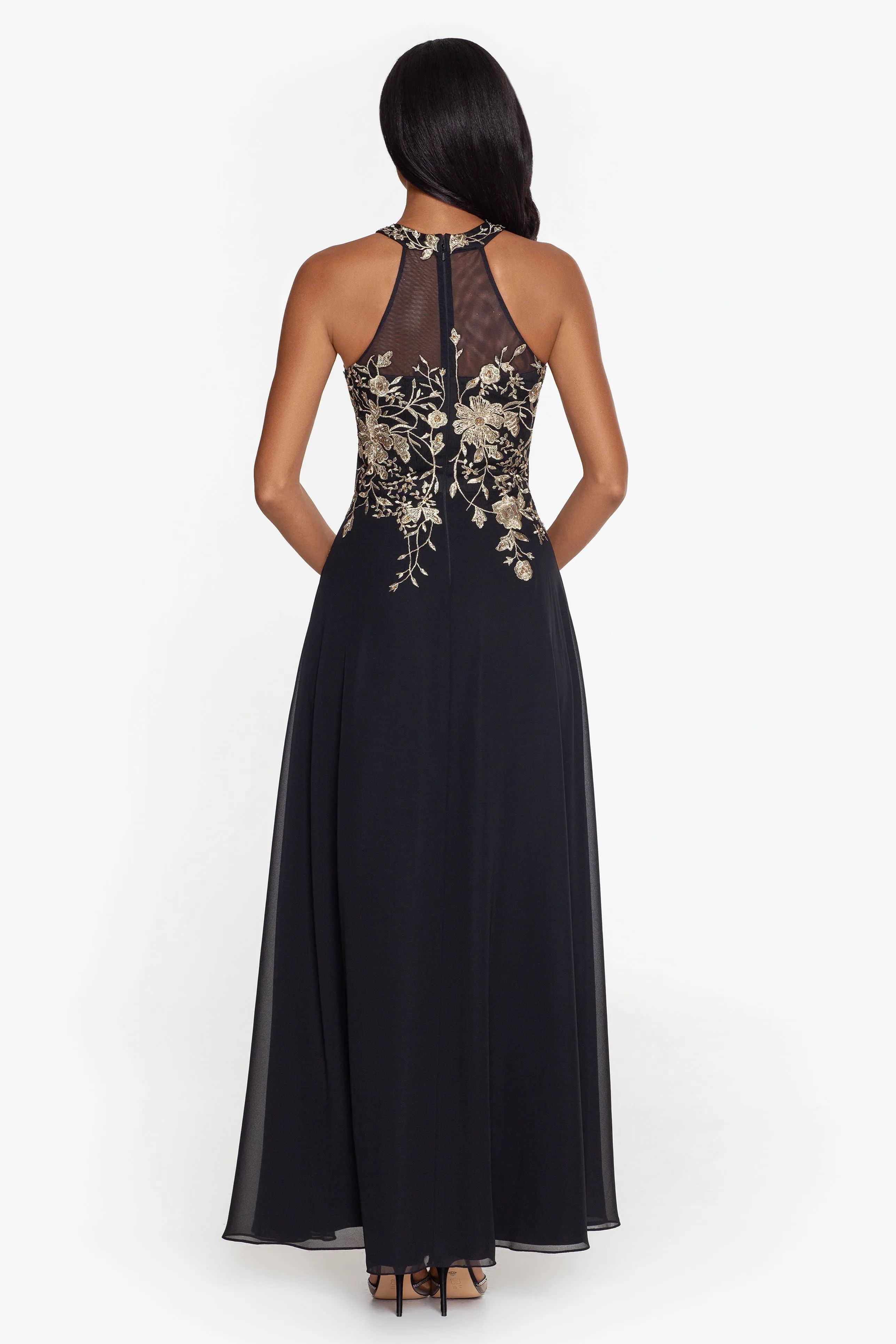 Celeste Long Embroidered Chiffon Gown