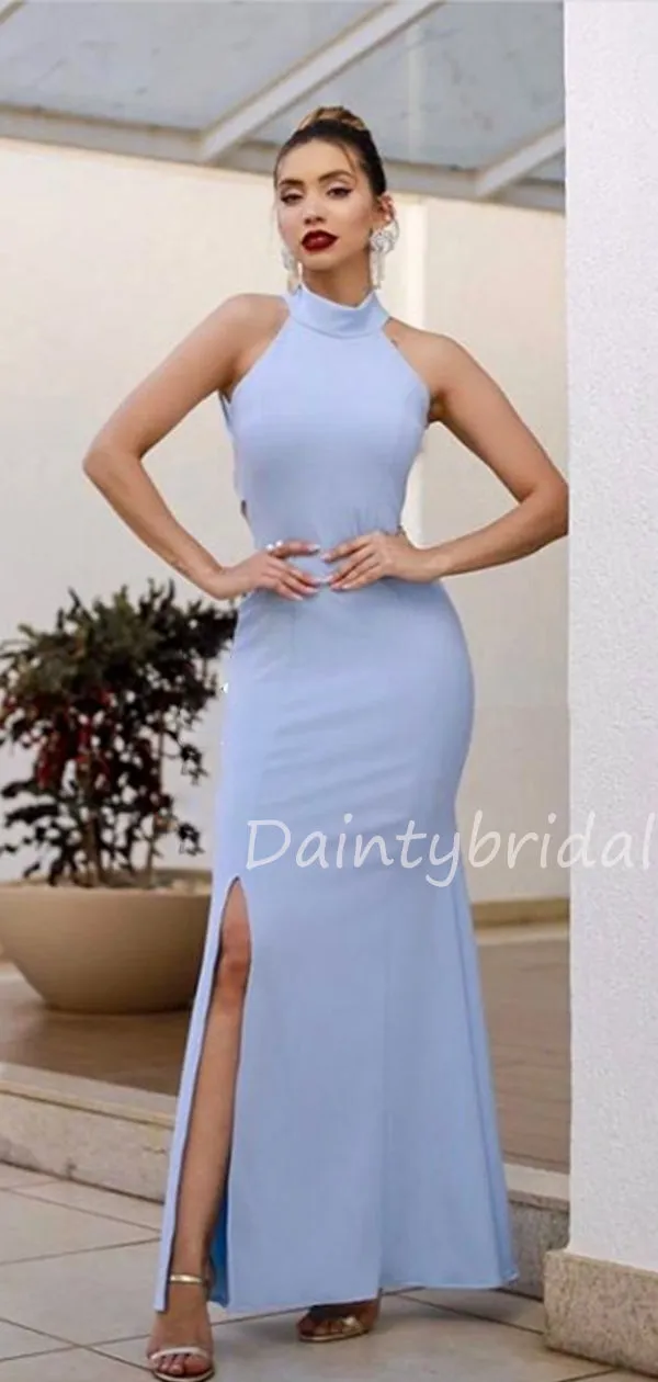 Charming Halter Mermaid Side Slit Long Prom Dresses Evening Dresses.DB10490