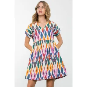 Cheryl Short Sleeve Multi Color Pattern THML Dress