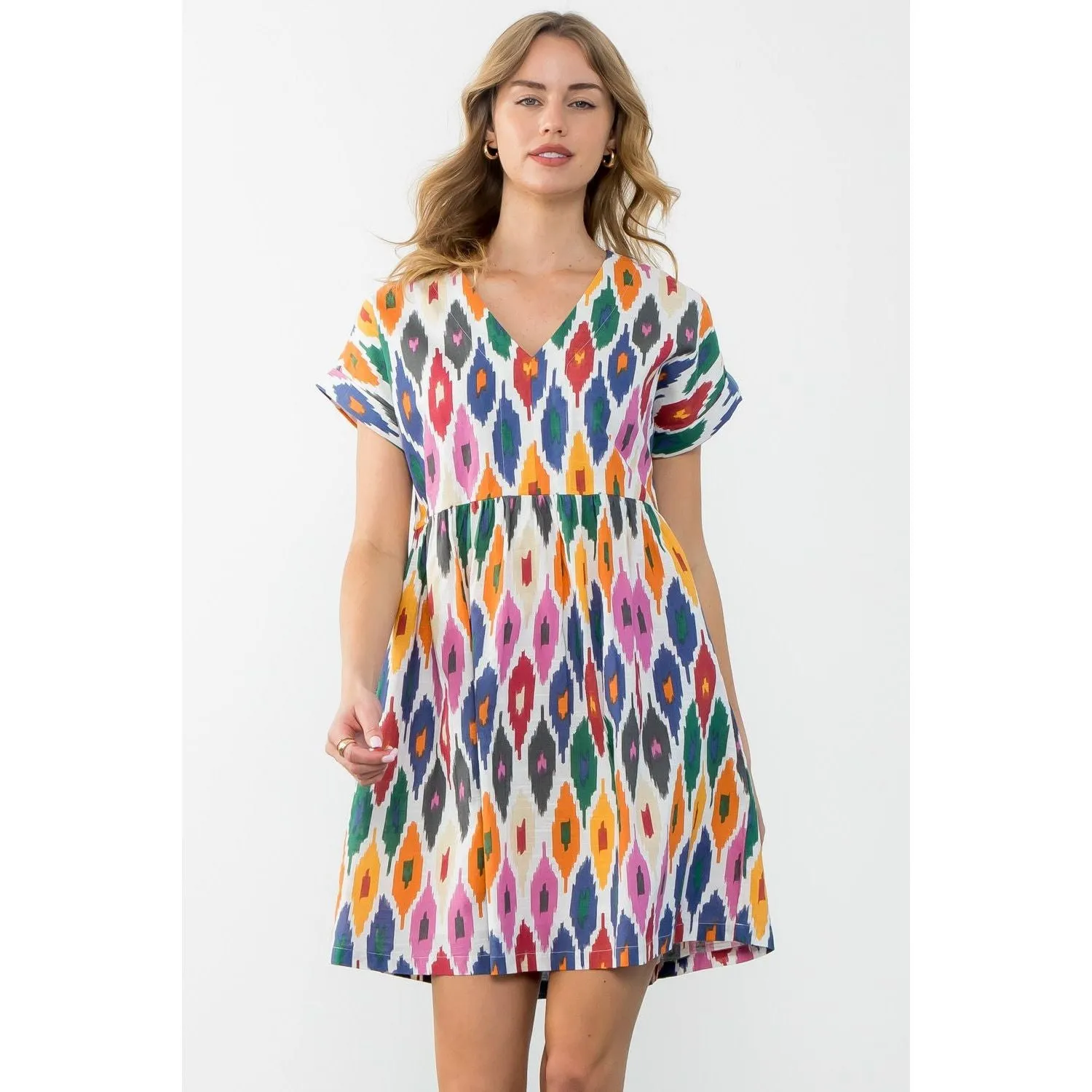 Cheryl Short Sleeve Multi Color Pattern THML Dress