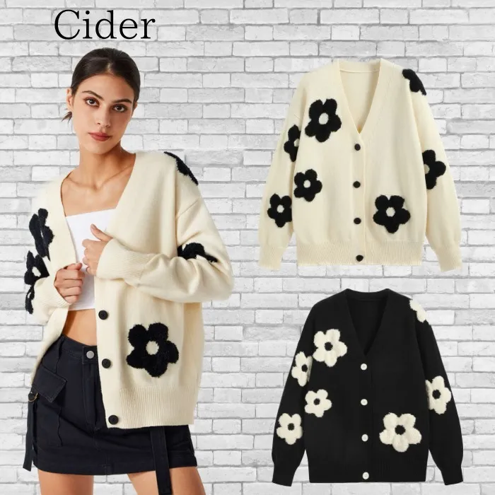 Cider  |Flower Patterns Casual Style Nylon Long Sleeves Cardigans