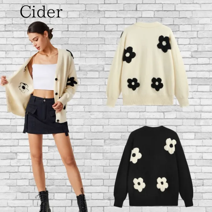 Cider  |Flower Patterns Casual Style Nylon Long Sleeves Cardigans