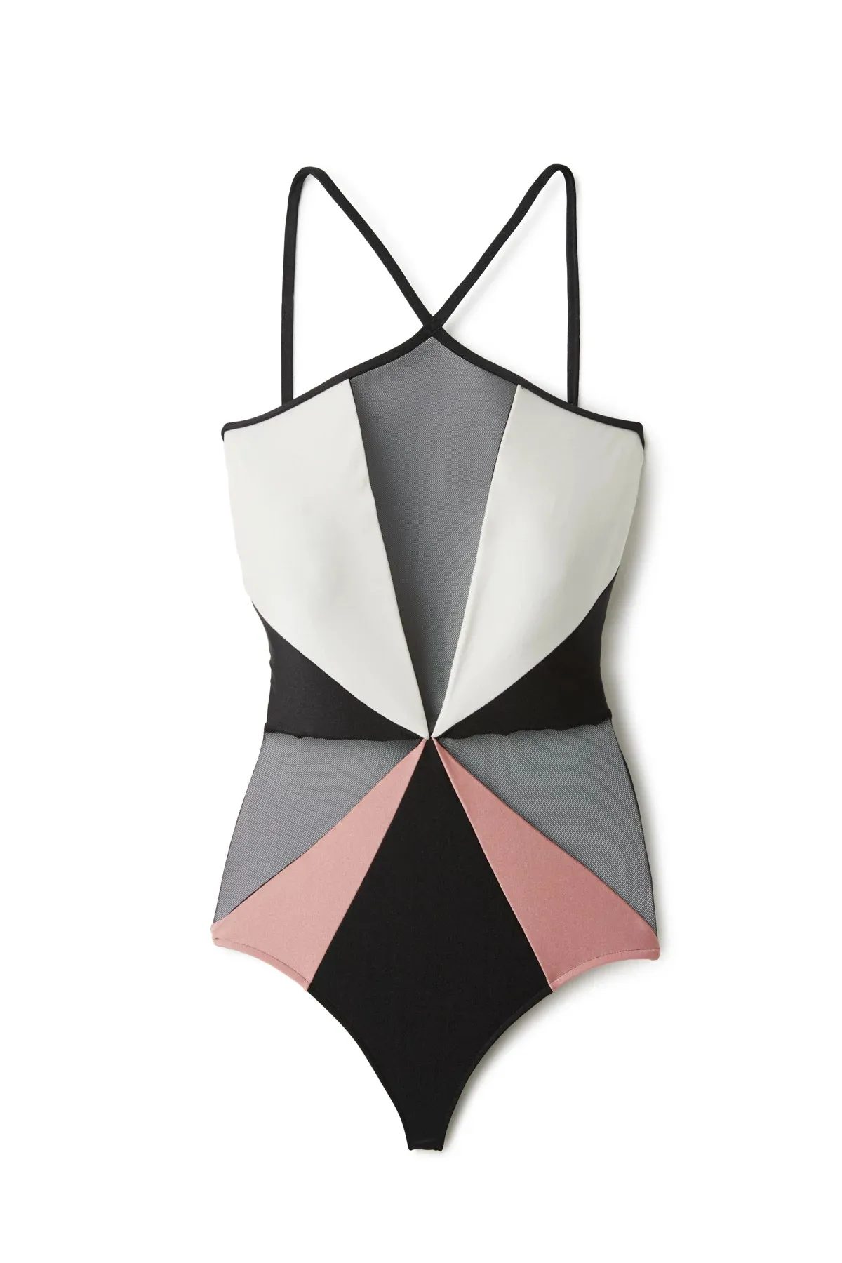 Color Block Mesh One Piece Swimsuit