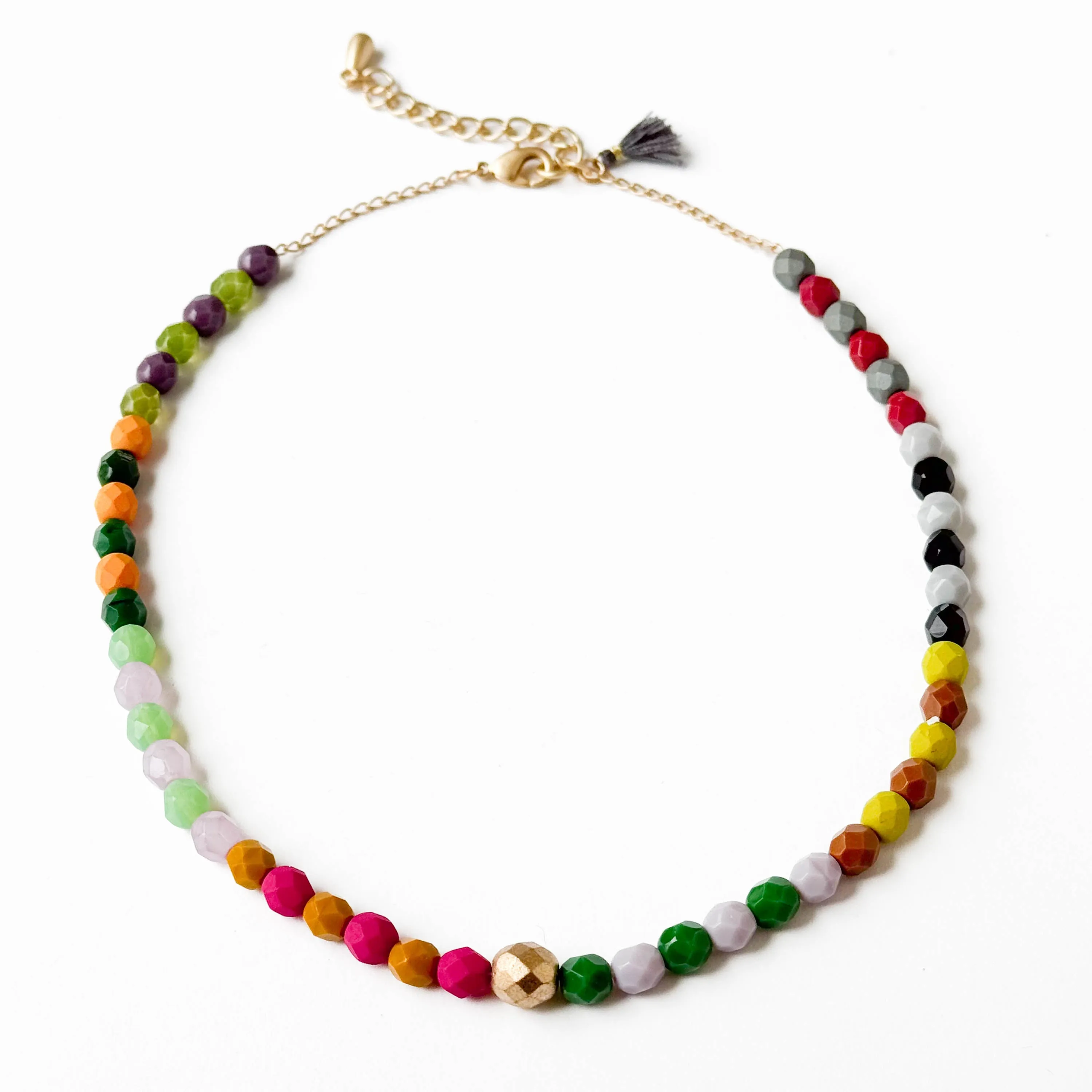 Colorful Beaded Necklace with Tassel - WS