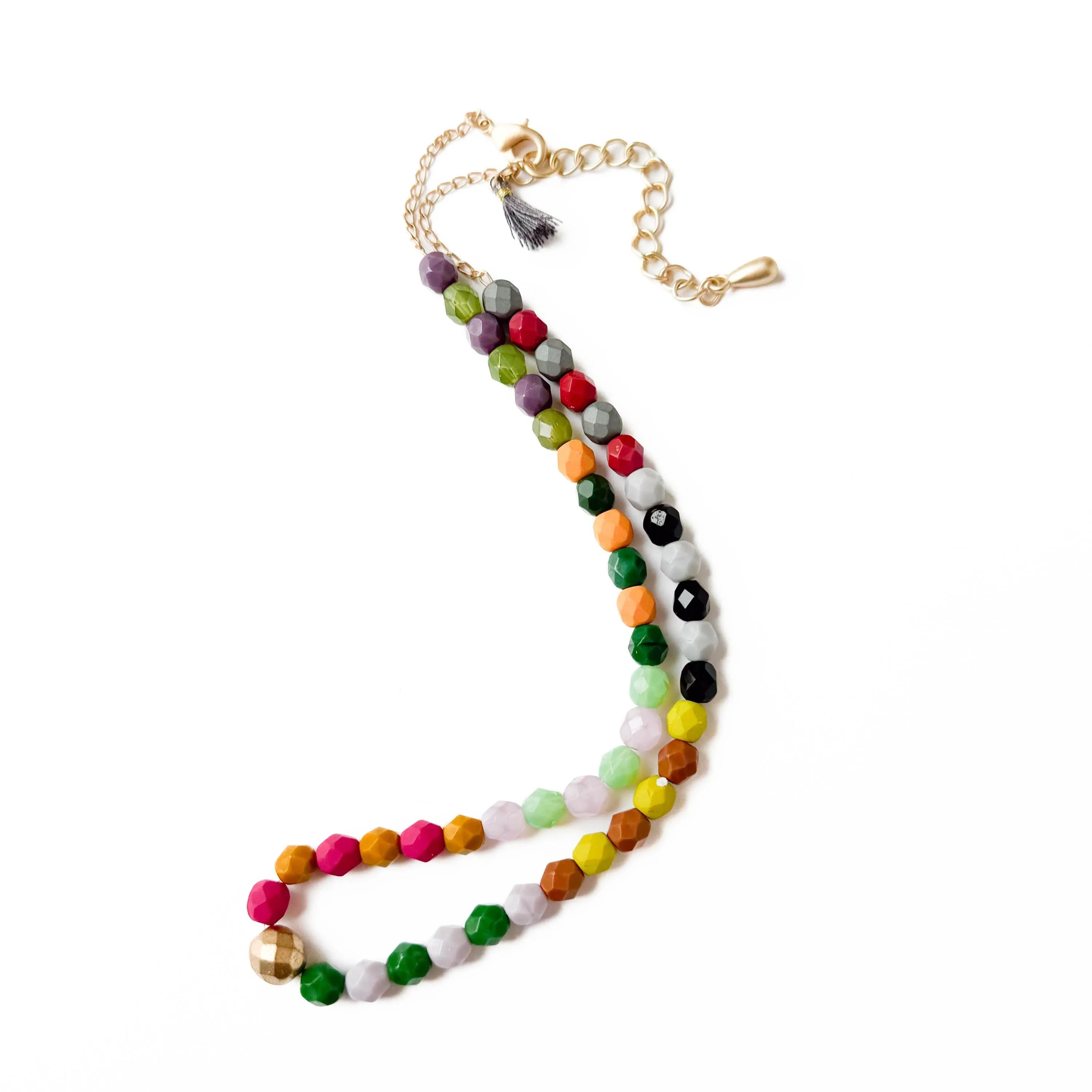 Colorful Beaded Necklace with Tassel - WS