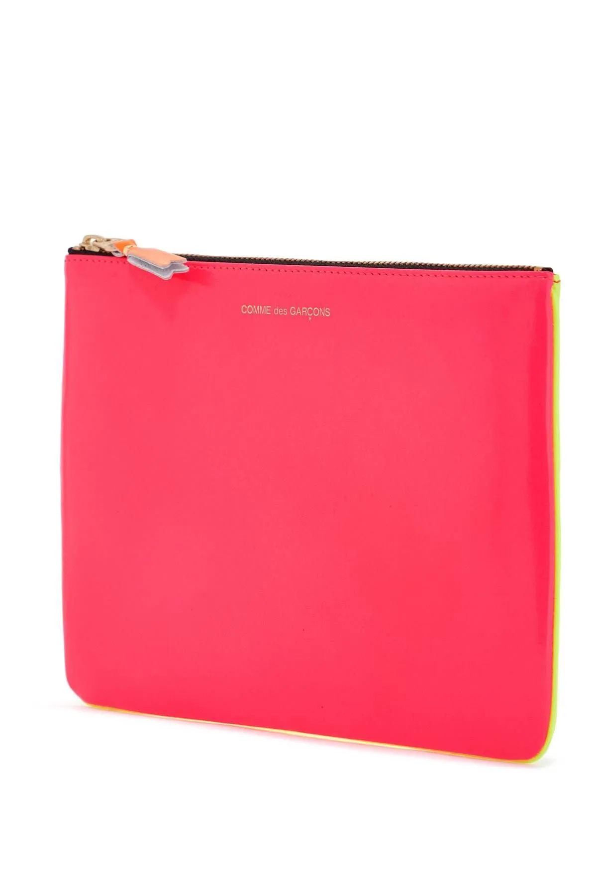 Comme Des Garcons Wallet Compact Wallet In Fluorescent Pink And Yellow Goat Leather With Zip