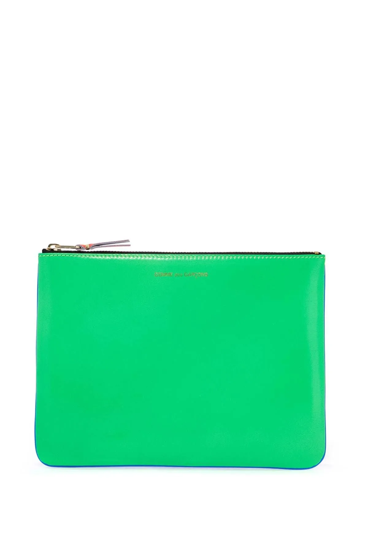 Comme Des Garcons Wallet Portafoglio Super Fluo Blu Verde In Pelle Di Capra Unisex Sottile Con Zip