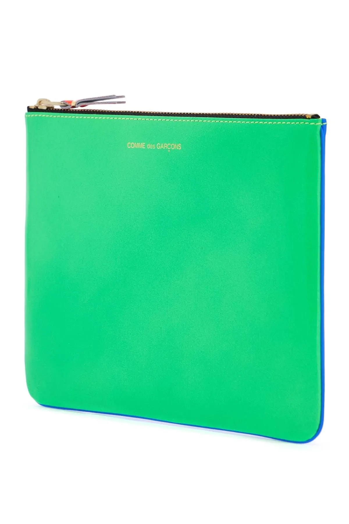 Comme Des Garcons Wallet Portafoglio Super Fluo Blu Verde In Pelle Di Capra Unisex Sottile Con Zip