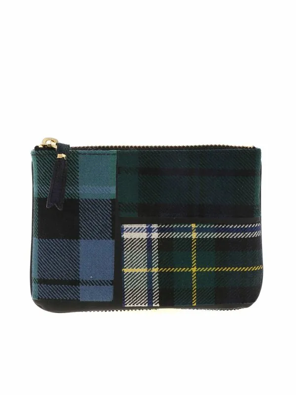 Comme Des Garçons Wallet Tartan pattern clutch in green and blue