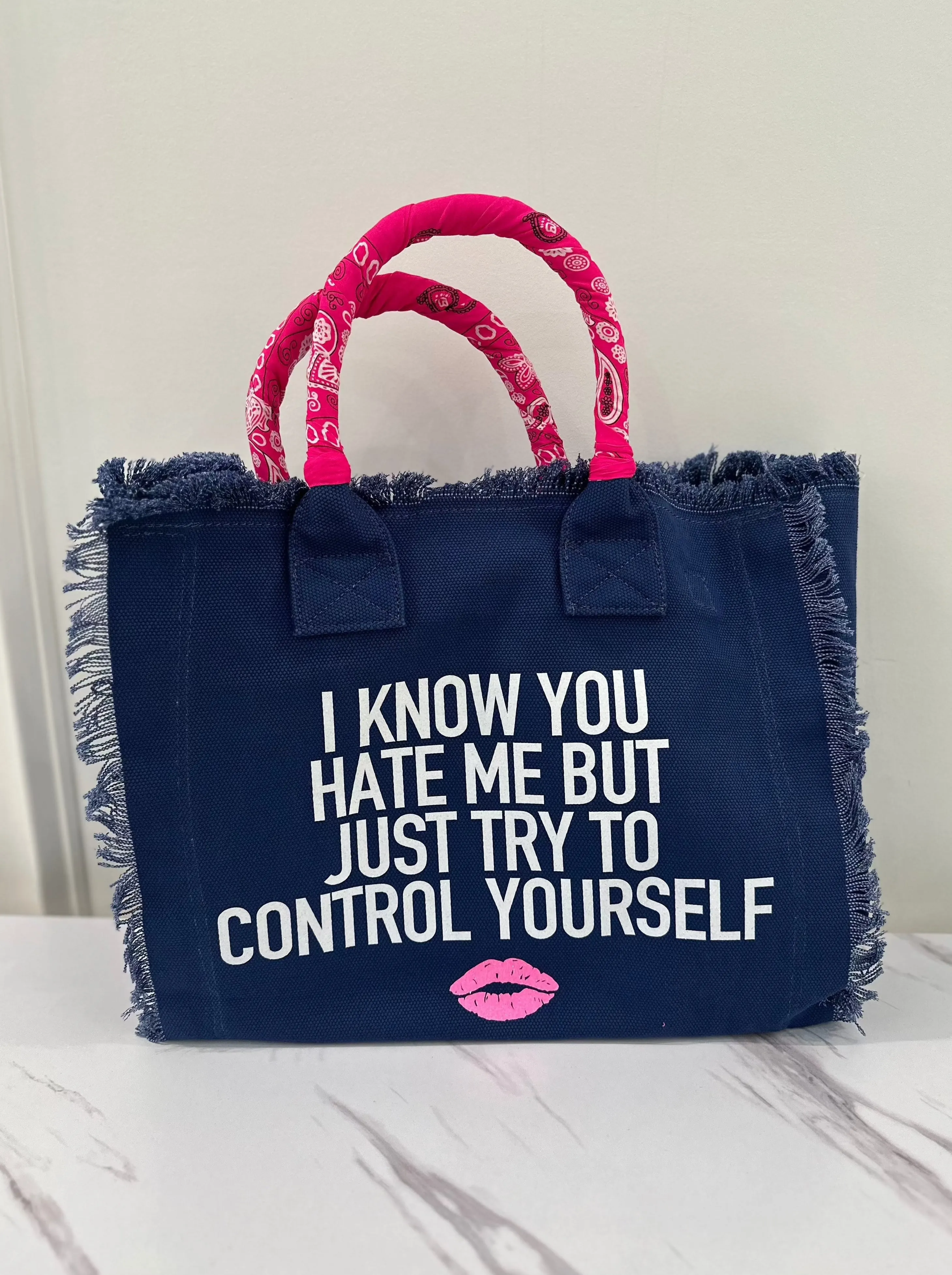 CONTROL YOURSELF CANVAS FRINGE BAG