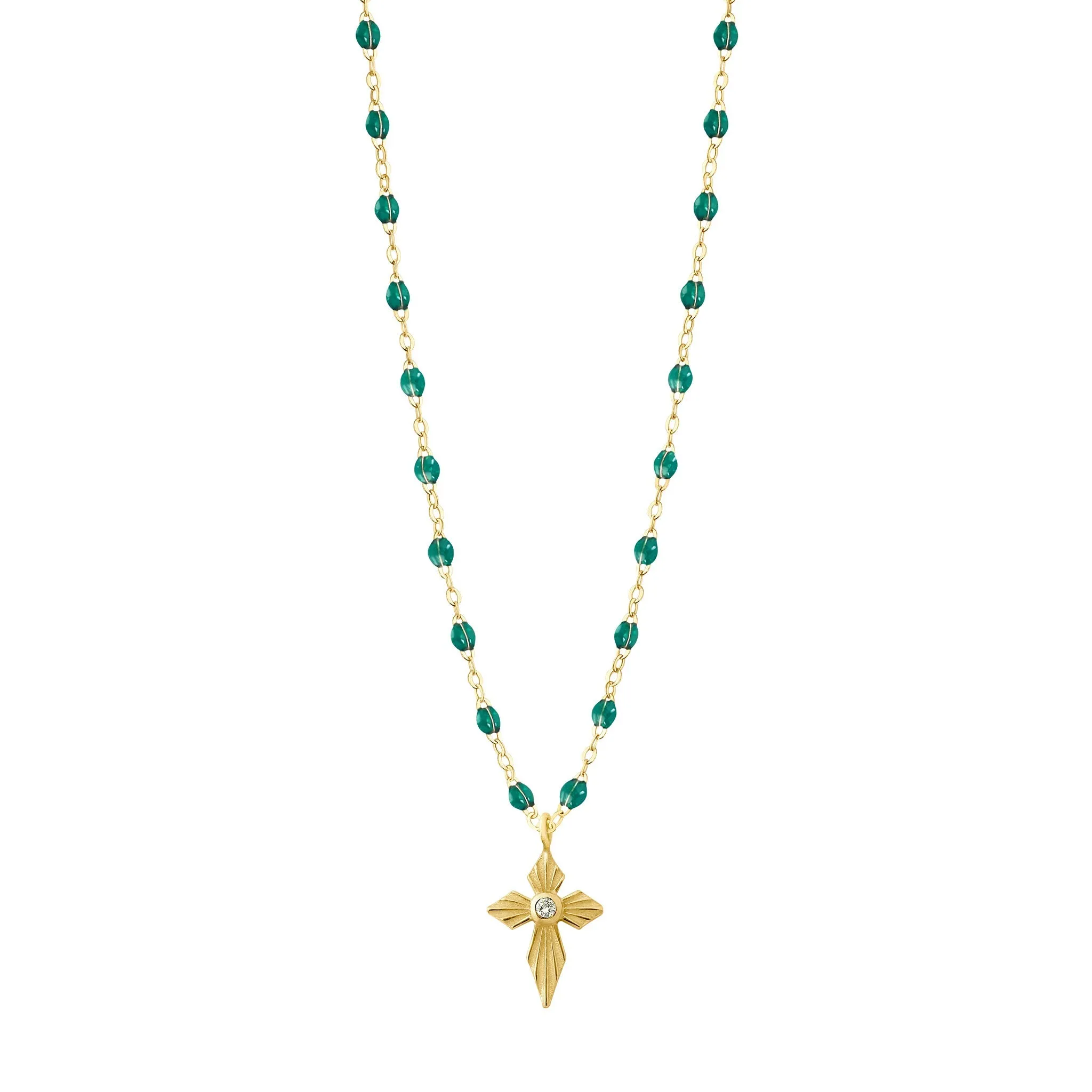 Croix Lumière Emerald Diamond Necklace, Yellow Gold, 16.5