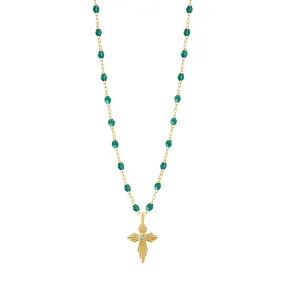 Croix Lumière Emerald Diamond Necklace, Yellow Gold, 16.5