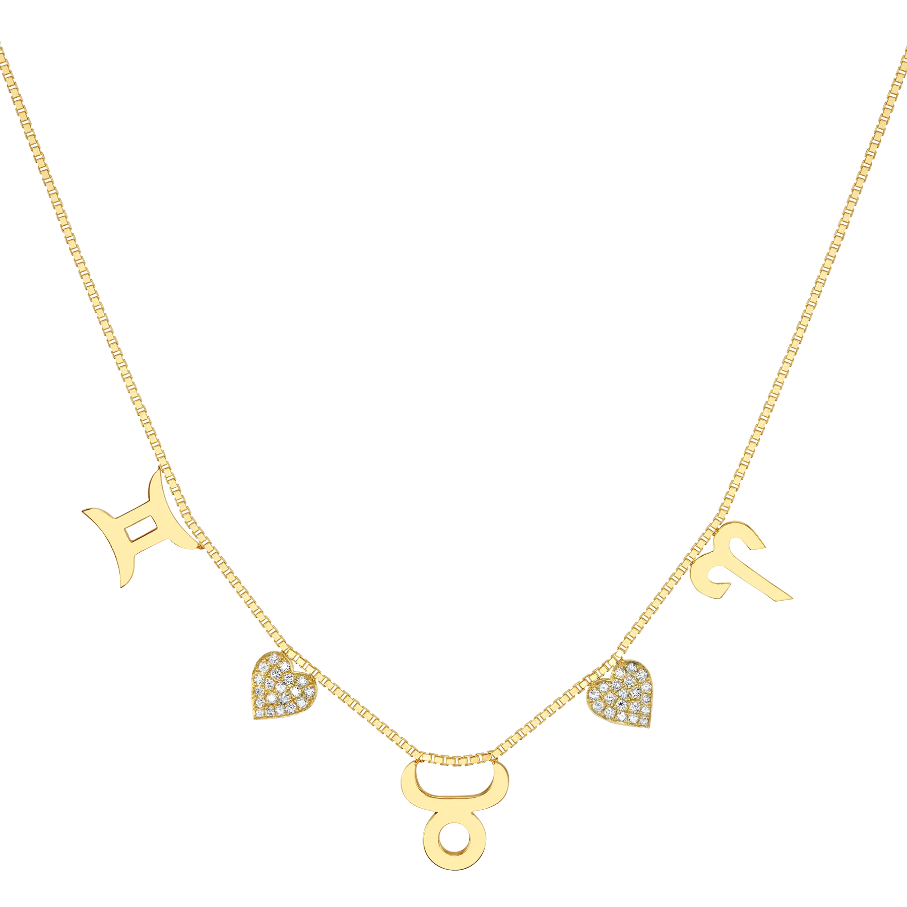 Custom Zodiac Love Necklace - White Diamond / 14k Yellow Gold