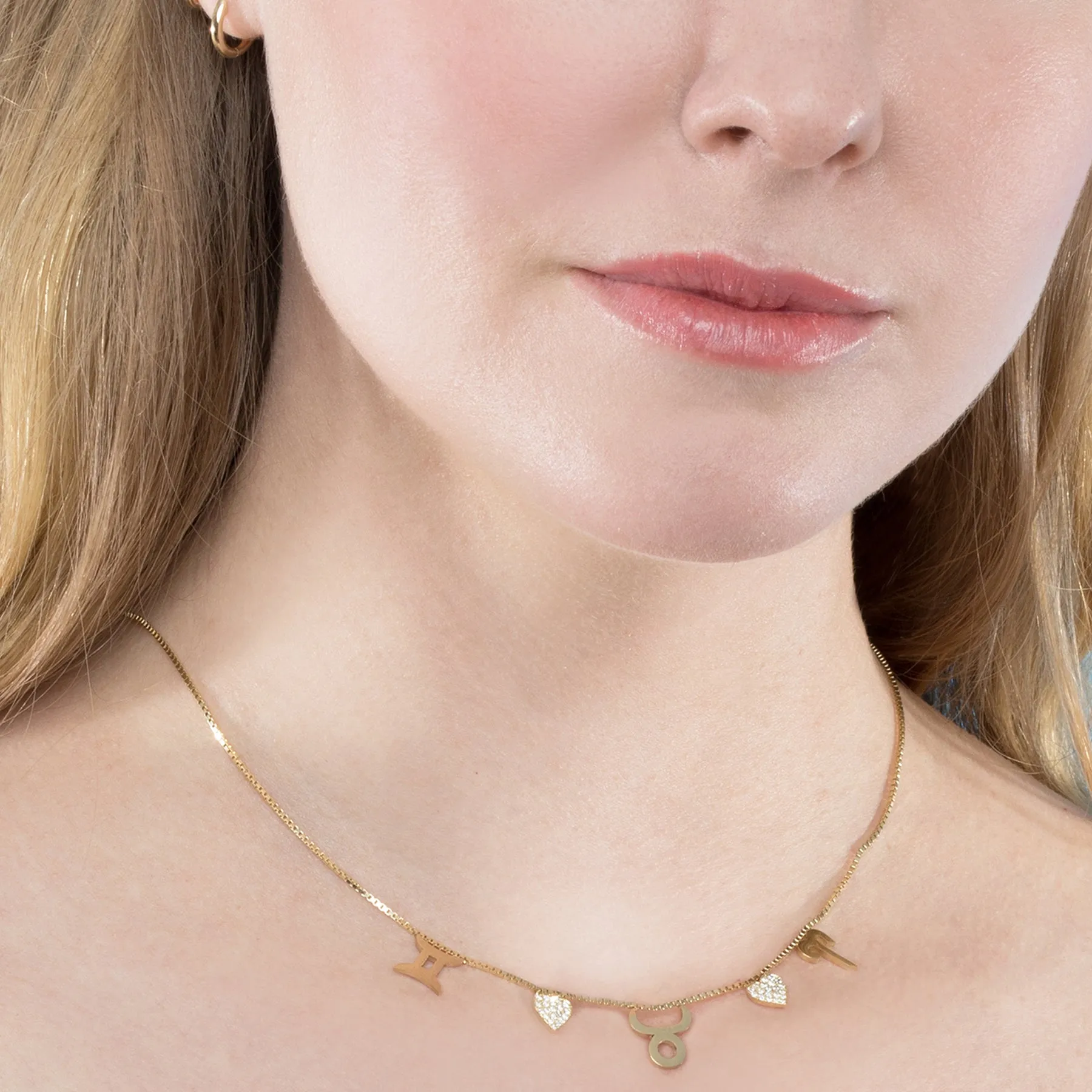 Custom Zodiac Love Necklace - White Diamond / 14k Yellow Gold