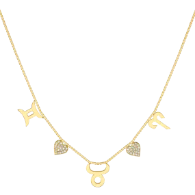 Custom Zodiac Love Necklace - White Diamond / 14k Yellow Gold