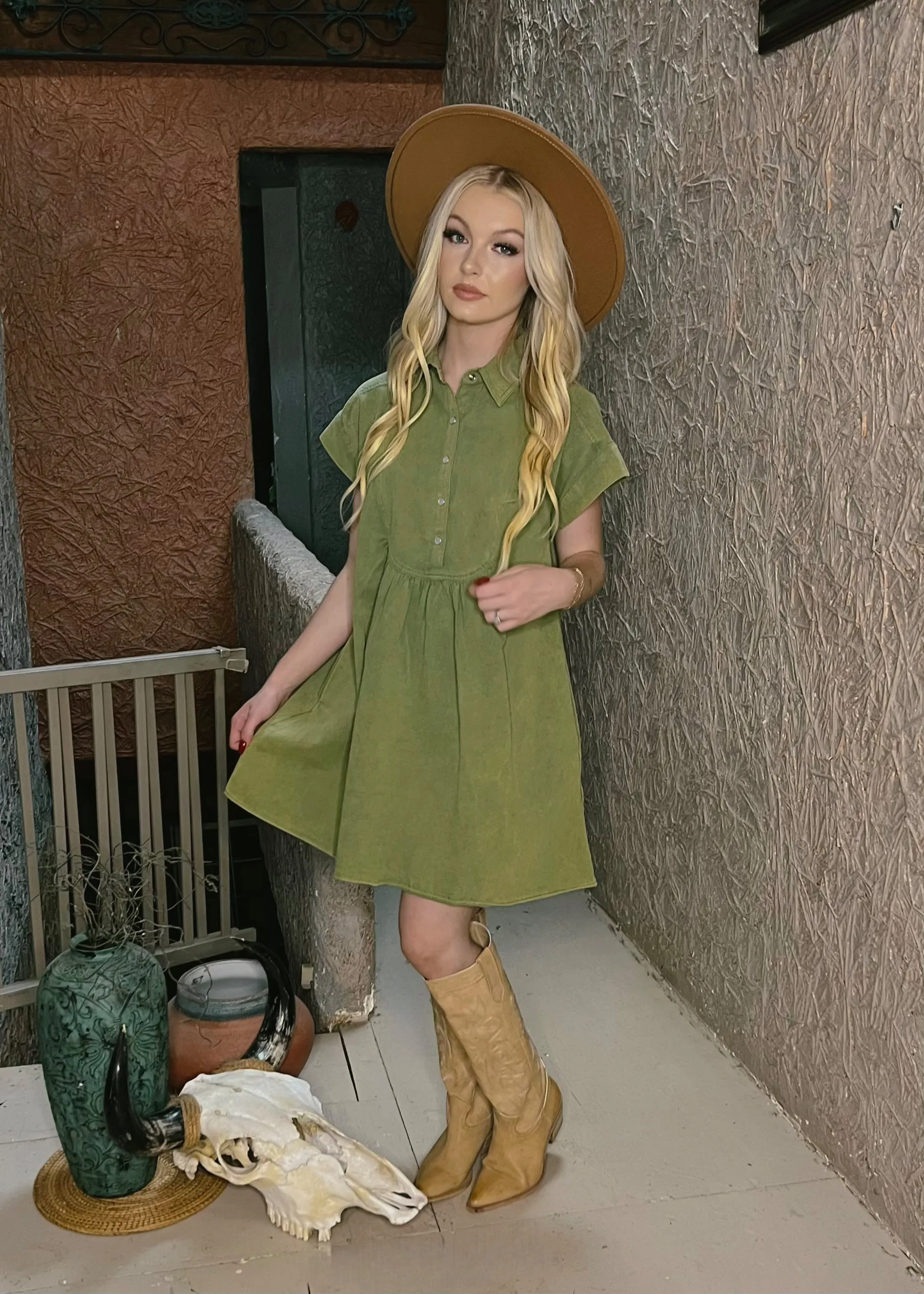 Cutie Girl Denim Dress | Olive